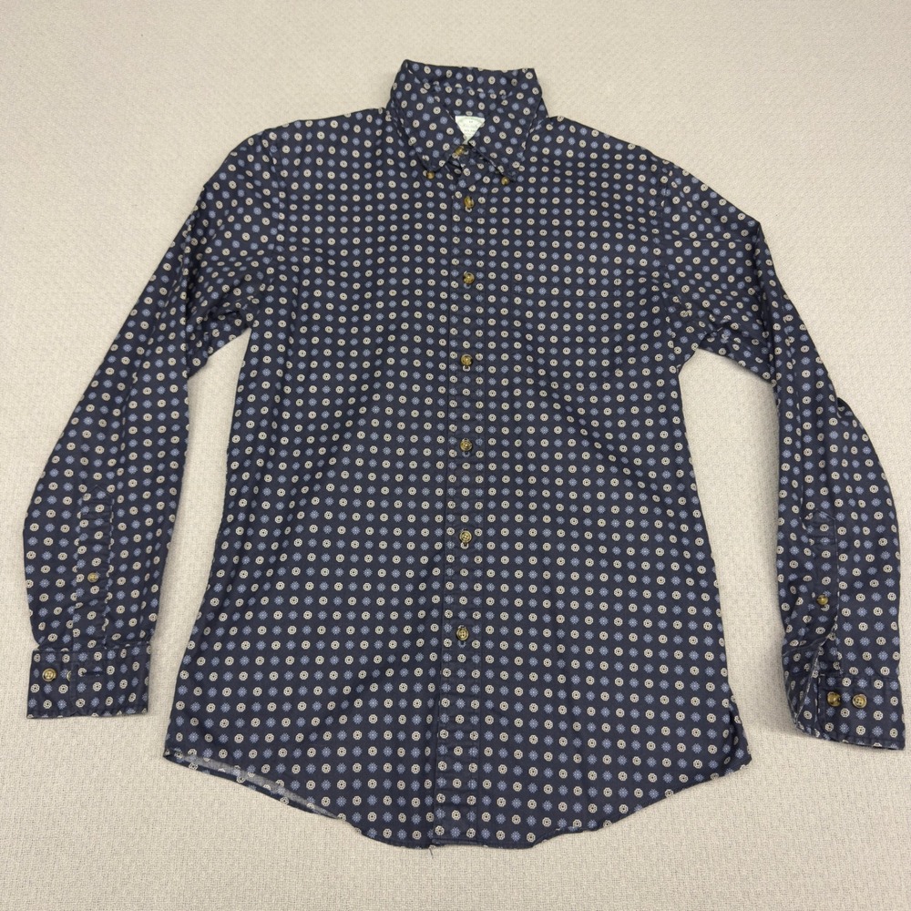 Brooks Brothers Milano Shirt Mens Medium Navy Blue Geometric Floral Button Down - Picture 1 of 6